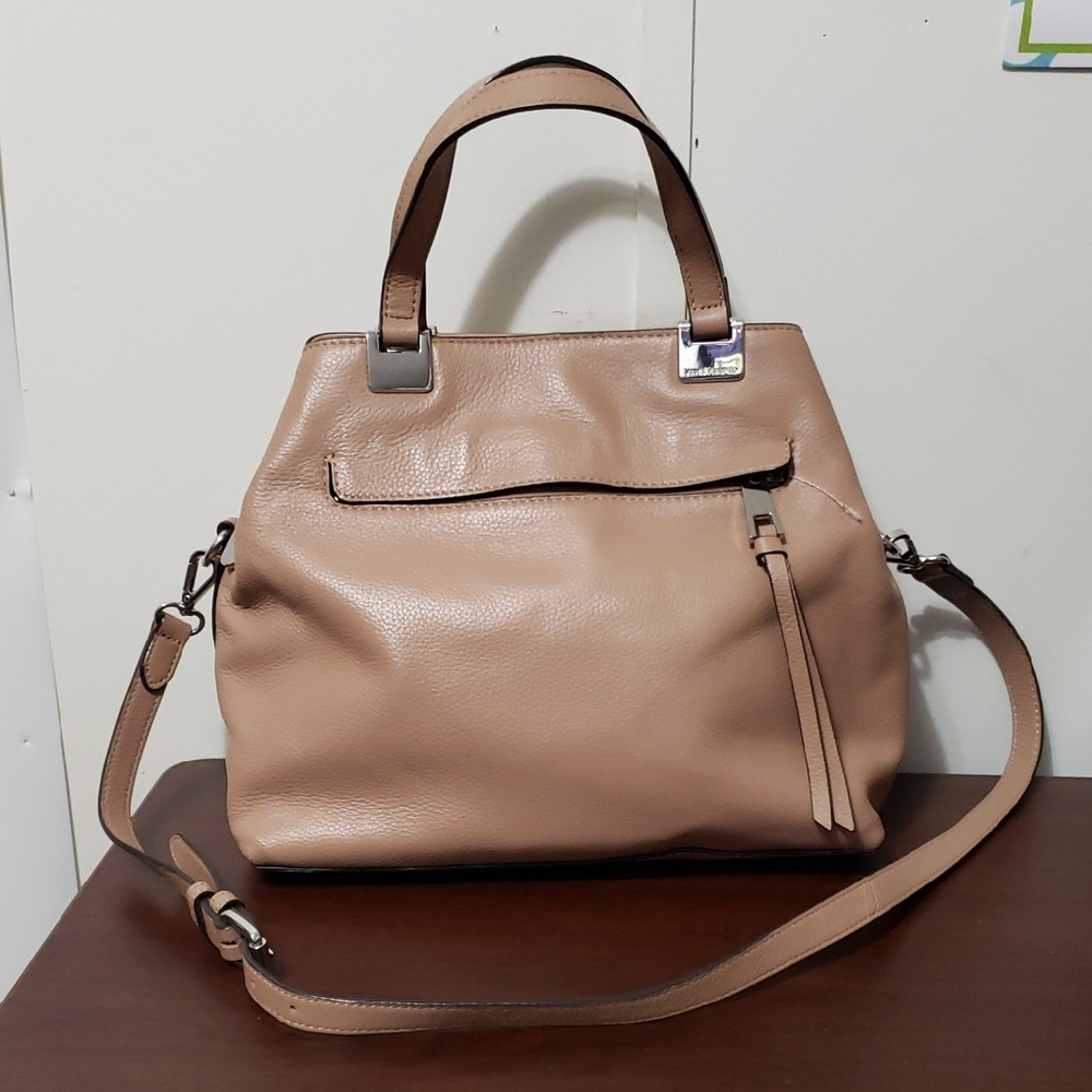 Women's Taupe Leather Tote Handbag with Removable Strap